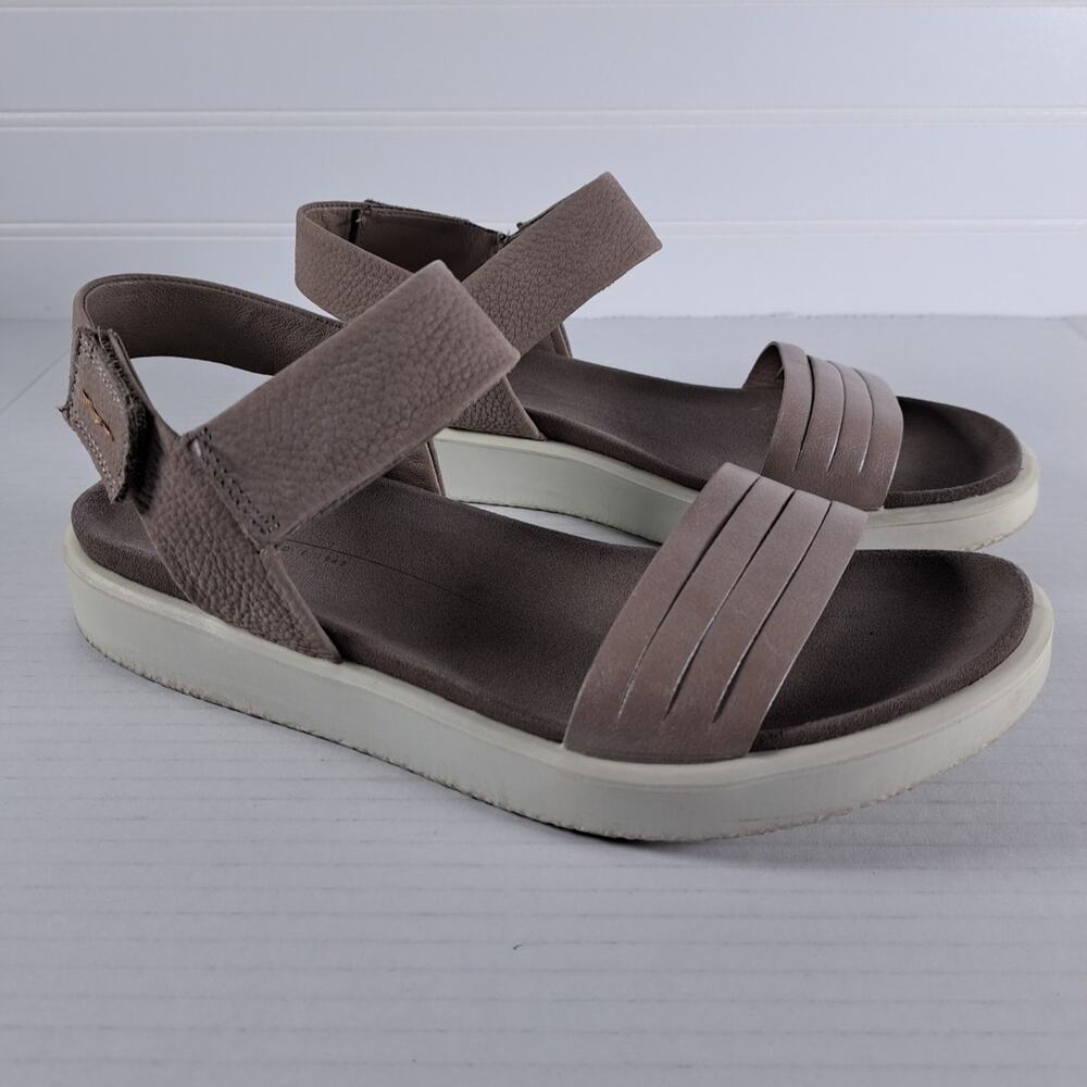 ECCO Flowt Strappy Sandals Womens 7 Moon Rock Warm Grey Leather Open Toe Comfort